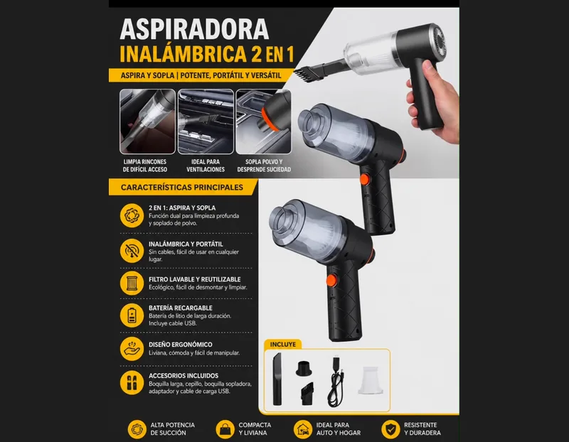 Aspiradora inalambrica 2 en 1