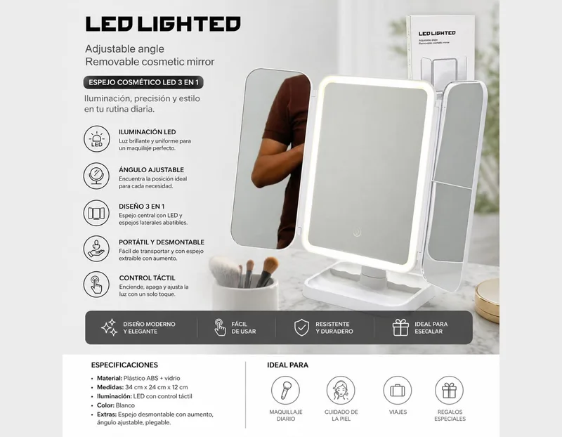 LED LIGHTED espejo cosmetico LED blanco