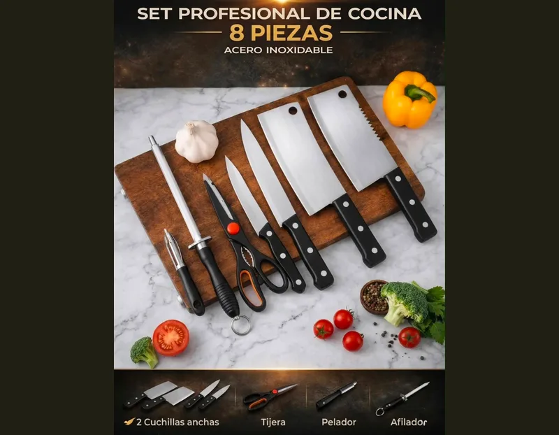 Set de cocina inox 8 piezas
